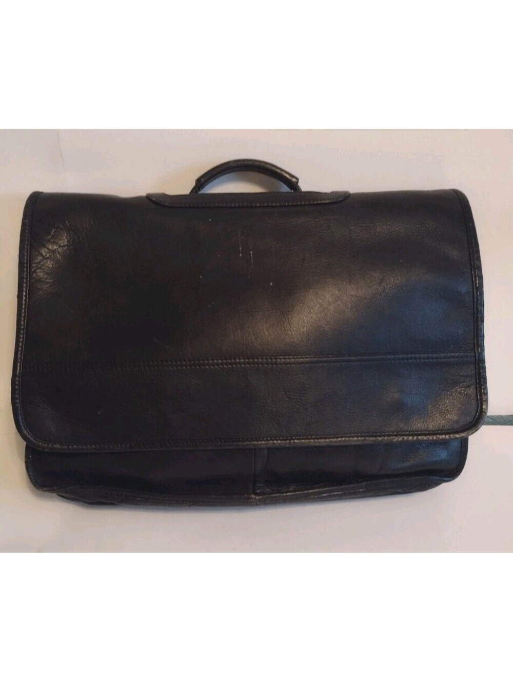 Vintage Black Leather Expandable Briefcase Portfolio Executive Lawyer Bag 17"
